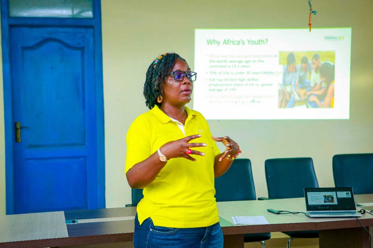Mrs. Irene Naa Kokoi Armah, The Entrepreneurship and Business making a presentation at the event