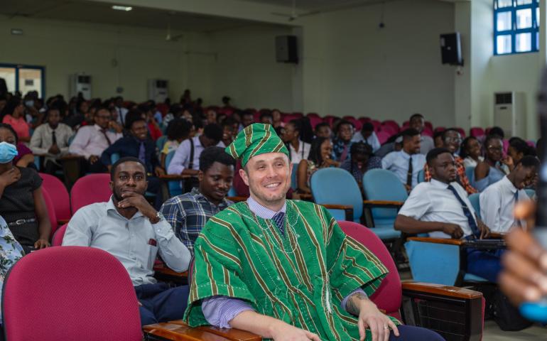 Professor Jon Wietholter in Ghana traditional wear