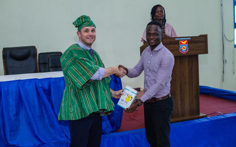 UCC International office gift to Professor Jon Wietholter after lecture