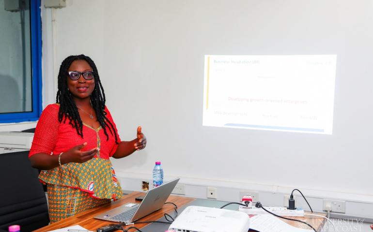 Prof. Mavis Serwaa Benneh Mensah making a presentation during the workshop