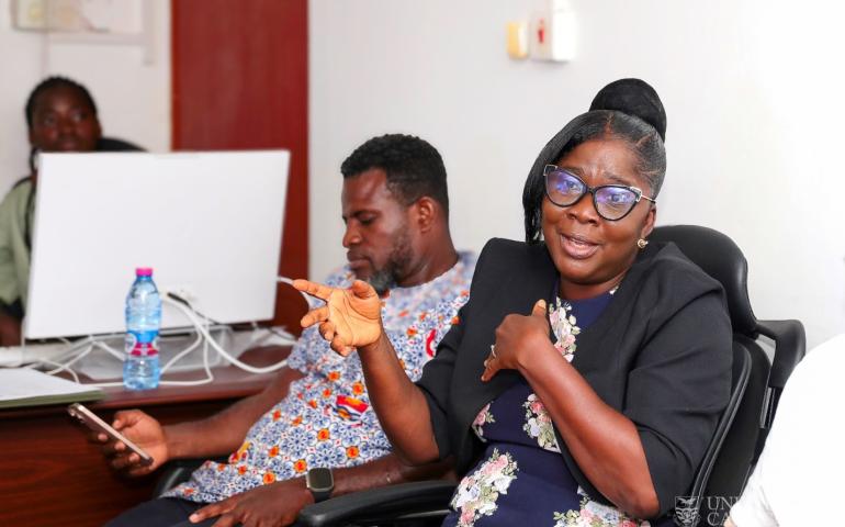 Immediate past Pro Vice-Chancellor of UCC, Prof. Rosemond Boohene, contributing to discussions during the workshop
