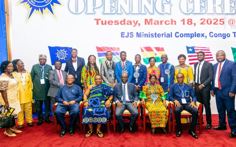 David Nii Commey Ankrah and other award winners with the Director General of the Ghana Education Service, Prof. Ernest Kofi Davis (seated-middle) and other dignitaries